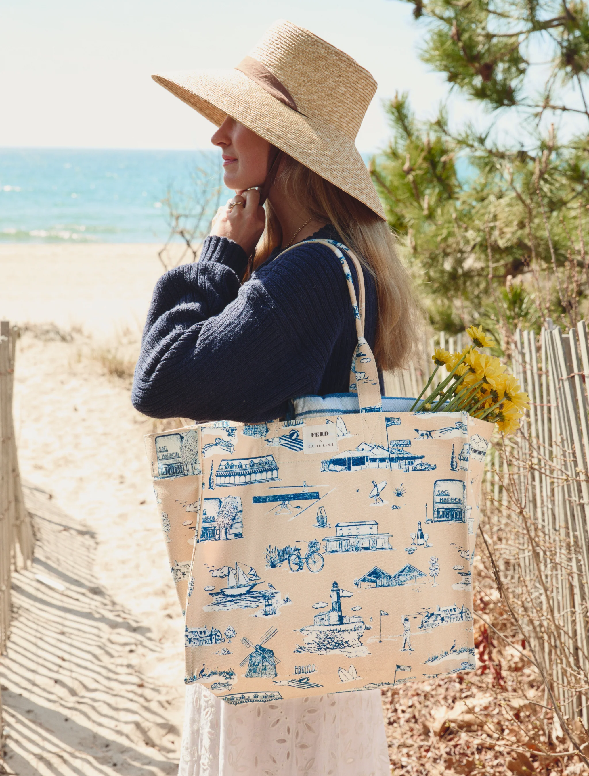 FEED x Katie Kime Hamptons Toile Carryall Tote - Image 3